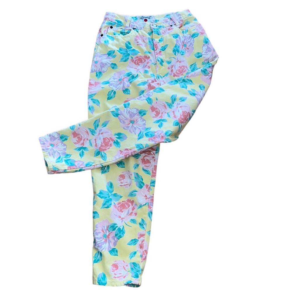 Vintage 90s High Waist Pastel FLORAL Taper MOM JEANS~Y2K~jr sz 11
